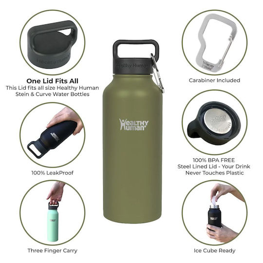 Healthy Human Bottle Thermos Stainless Steel / Plastic BPA Free 621ml Stein Bottle Olive Healthy Human