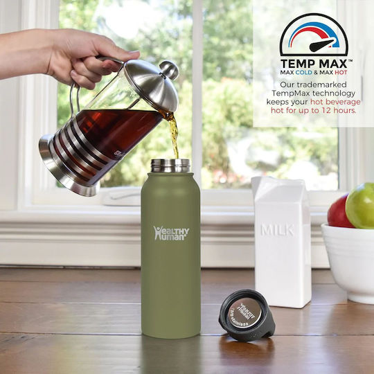 Healthy Human Bottle Thermos Stainless Steel / Plastic BPA Free 621ml Stein Bottle Olive Healthy Human