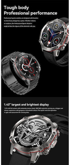 Microwear Ak56 Smartwatch mit Pulsmesser (Steel Black)