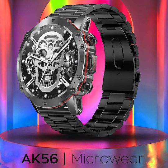 Microwear Ak56 Smartwatch mit Pulsmesser (Steel Black)