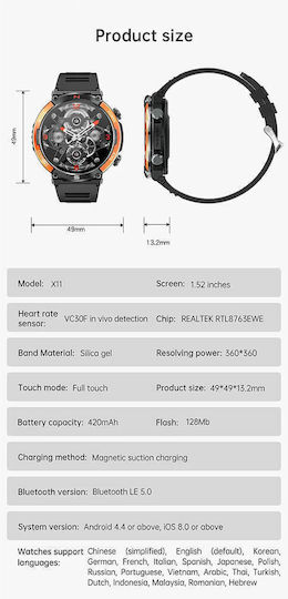 Microwear X11 Smartwatch με Παλμογράφο (Black / Blue)