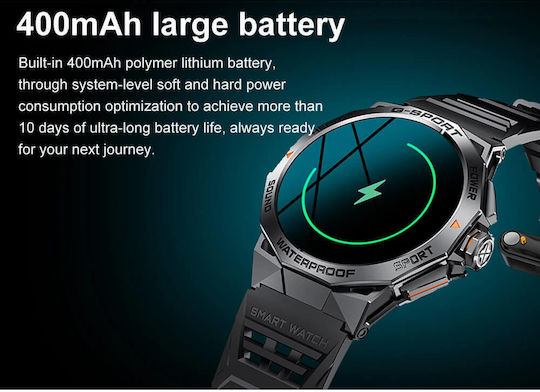 Microwear K62 Smartwatch με Παλμογράφο (Μαύρο)
