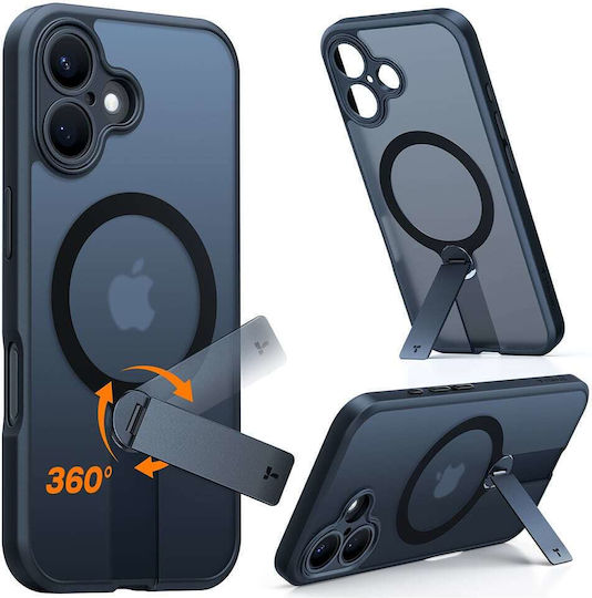 Torras Pstand Spin Umschlag Rückseite Silikon Schwarz (iPhone 16 Plus)