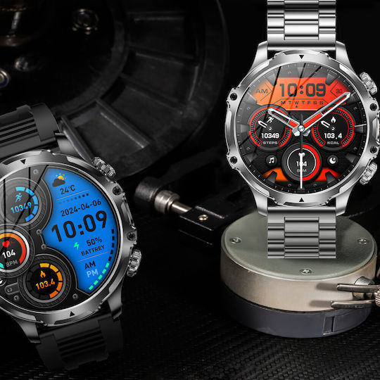 Microwear AK75 Smartwatch cu Pulsometru (Black Steel)