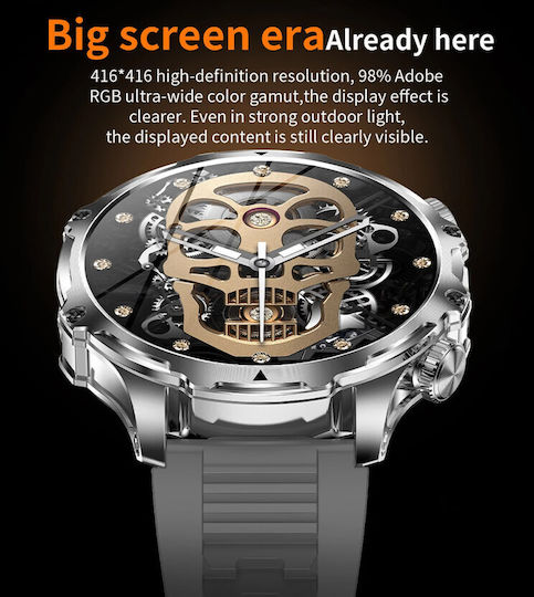 Microwear AK75 Smartwatch με Παλμογράφο (Silver Steel)