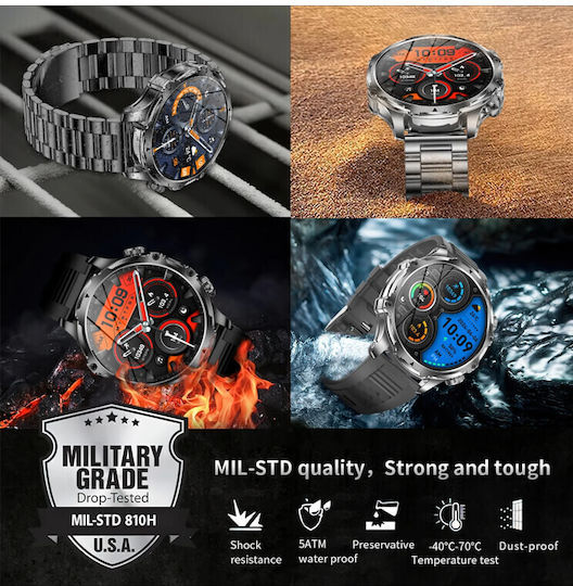 Microwear AK75 Smartwatch με Παλμογράφο (Silver Steel)