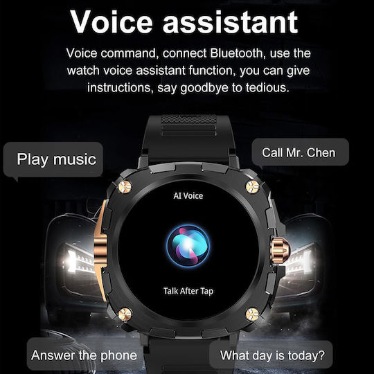 Microwear AK71 Smartwatch with Heart Rate Monitor (Black Gold Steel)