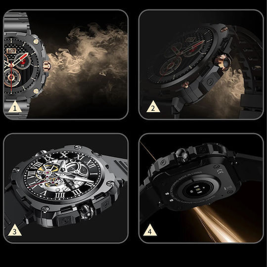 Microwear AK71 Smartwatch with Heart Rate Monitor (Black Gold Steel)