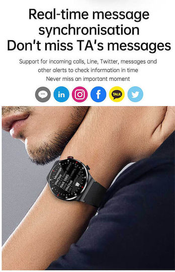 Microwear QW33 46mm Smartwatch με Παλμογράφο (Steel Silver)