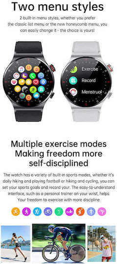 Microwear QW33 46mm Smartwatch με Παλμογράφο (Steel Silver)