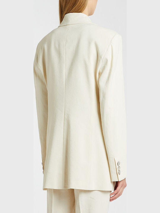 Marella Linen Blazer Γυναικείο Σακάκι Λευκό