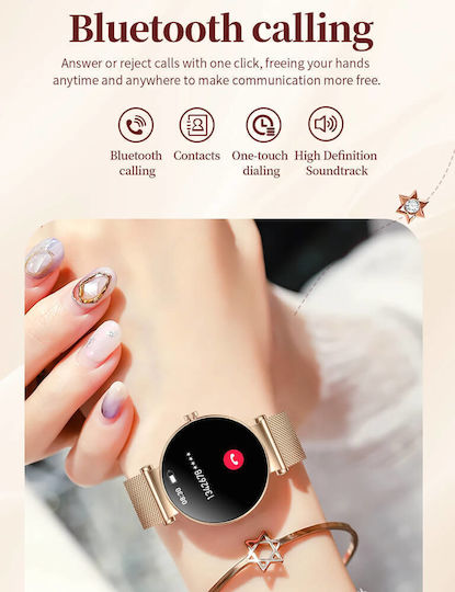 Microwear NX7 Pro Stainless Steel 38mm Smartwatch με Παλμογράφο (Gold Steel)