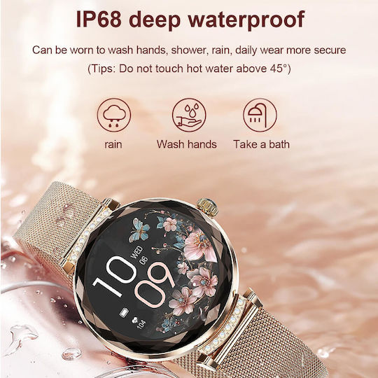 Microwear NX7 Pro Stainless Steel 38mm Smartwatch με Παλμογράφο (Gold Steel)