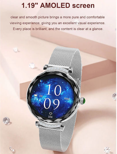 Microwear NX7 Pro Stainless Steel 38mm Smartwatch με Παλμογράφο (Gold Steel)