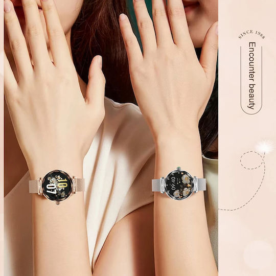 Microwear NX7 Pro Stainless Steel 38mm Smartwatch με Παλμογράφο (Gold Steel)