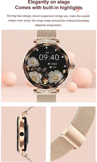 Microwear NX7 Pro Stainless Steel 38mm Smartwatch με Παλμογράφο (Gold Steel)