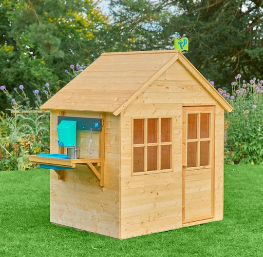 Multifunctional Wooden Kids Playhouse with Fence Brown 149x90x146cm