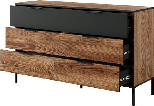 Wooden Chest of Drawers with 6 Drawers Chestnut + Anthracite 137x39x81cm