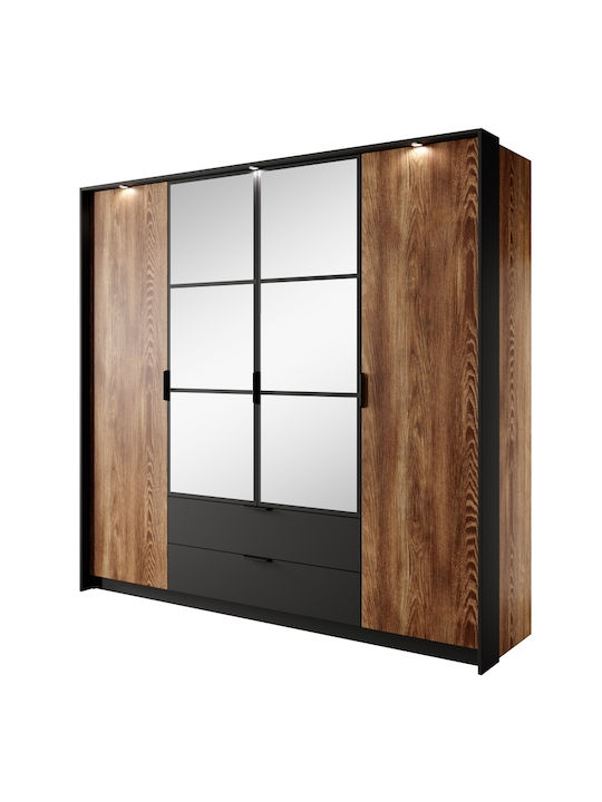 Milton Τετράφυλλη Ντουλάπα με Καθρέπτη 223x59x210cm