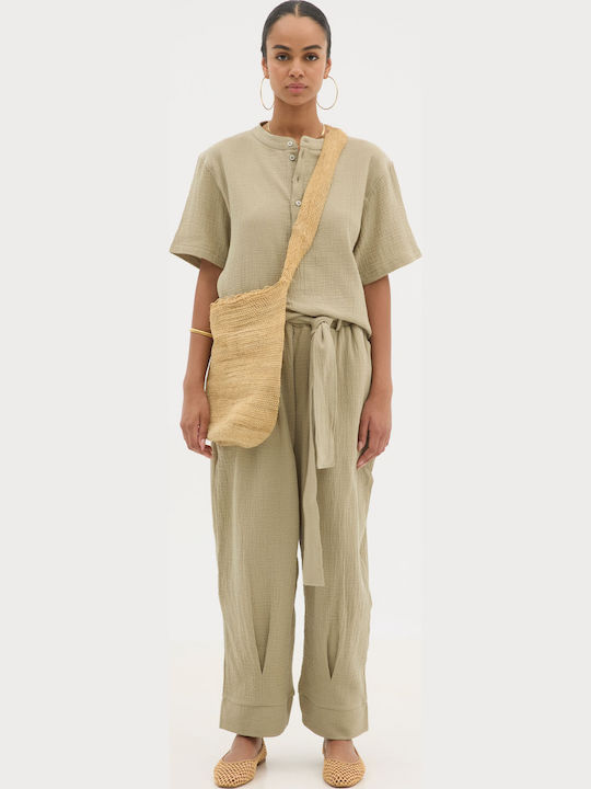 Herrenbluse Kurzarm Khaki