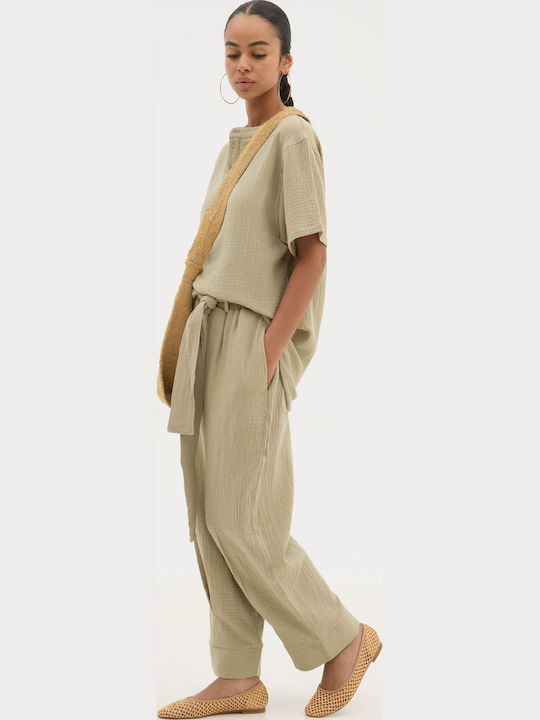Herrenbluse Kurzarm Khaki