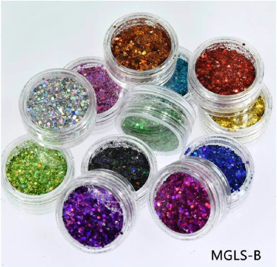 Κασετινά 12 Glitter Box Nail Art Χρωμάτων Διακόσμηση Νυχιών