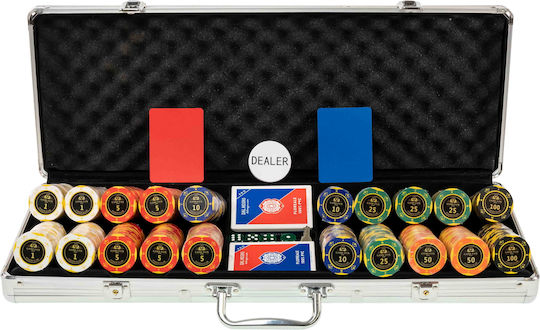 Pokeritems Set 500 Numbered Poker Chips 14gr in Suitcase with 2 Decks