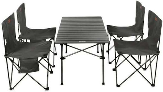 Tragbares Metalltisch-Set 95x55x50cm 4 Stühle 37x37x63cm Camping Klappbar Fx-7108-1 Schwarz
