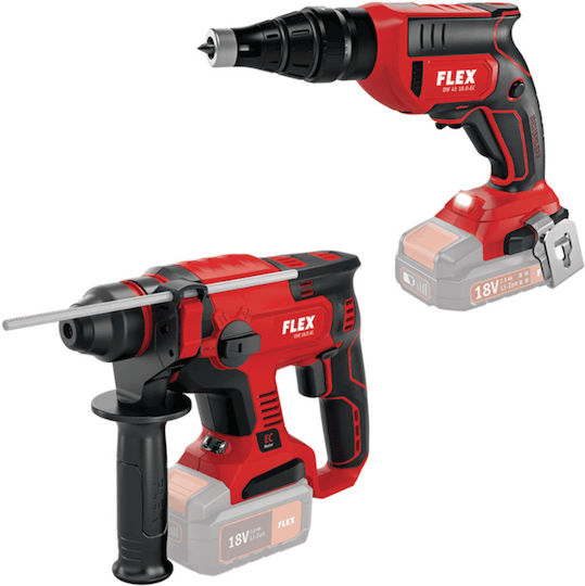 Flex D00349 Set Drywall Screwdriver & Hammer with 3 Batteries 2.5Ah - 5Ah and Case with Fast Charger 9A