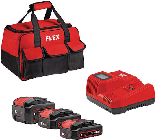 Flex D00349 Set Drywall Screwdriver & Hammer with 3 Batteries 2.5Ah - 5Ah and Case with Fast Charger 9A