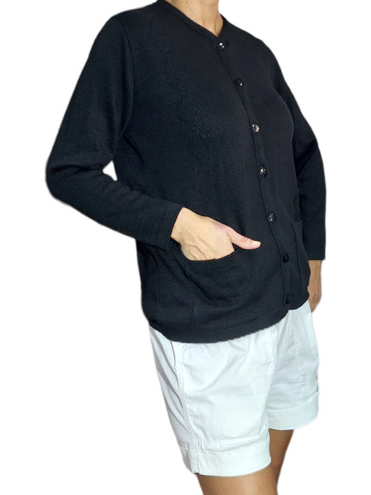 Suncity Cardigan Tricotat Cu Guler 50% Lână 50% Acrilic Negru