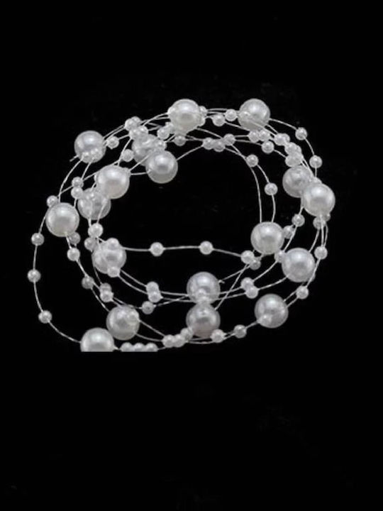 Braut-Quaff Perlenkette ''Draht'' Zwei Größen Weiße Perlen 130 Cm