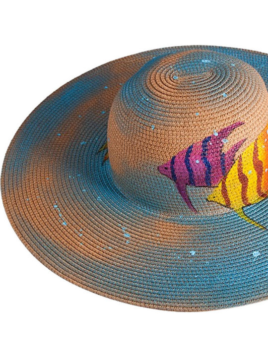 Handgemachtes Bemaltes Damenhüte Kaffee Design Fische