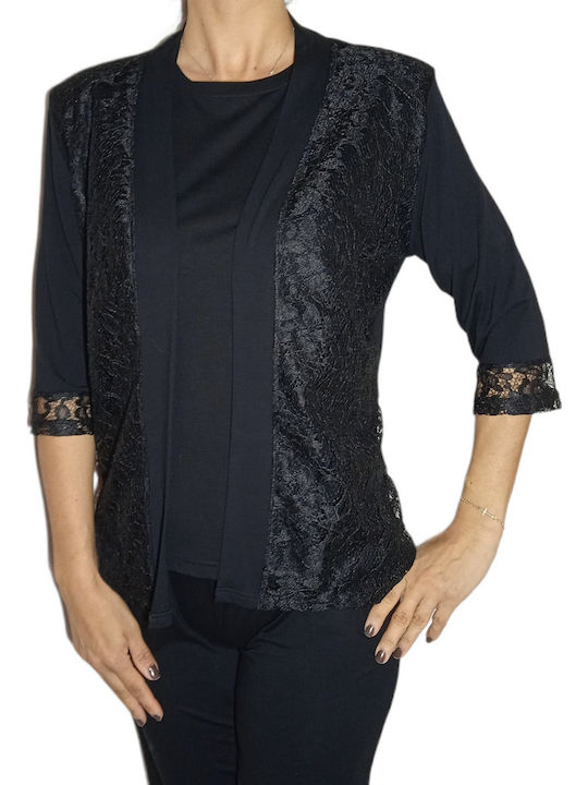 Damen Strickjacke aus Spitze Viskose Lycra Tucharmärmel Blau