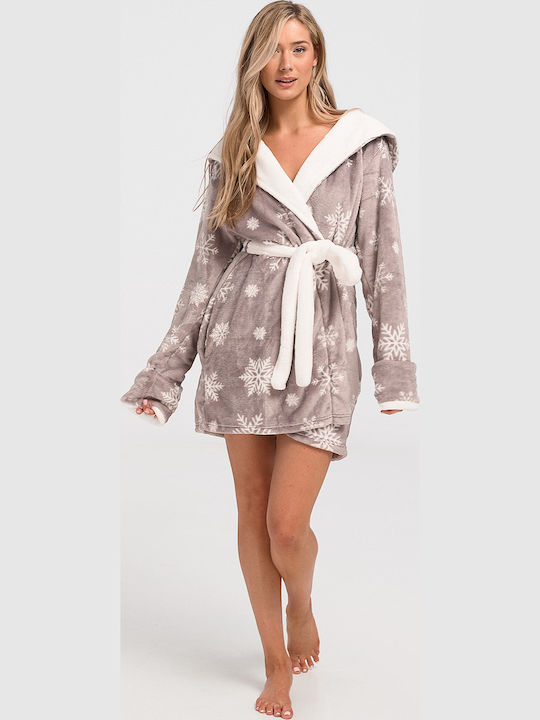 Koyote Fleece Robe Mit Kapuze Sterne Grau