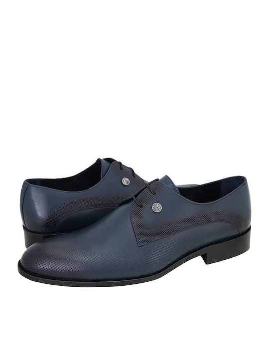 Herrenschuhe Geschnürte Leder Schuhe Gk Blau Gk15618 Blau