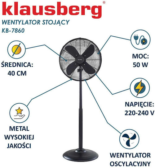 Klausberg Pedestal Fan 50W Black