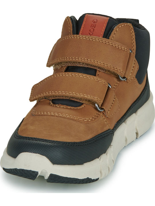 J Flexyper Παιδικά Sneakers High Ανατομικά με Σκρατς Καφέ