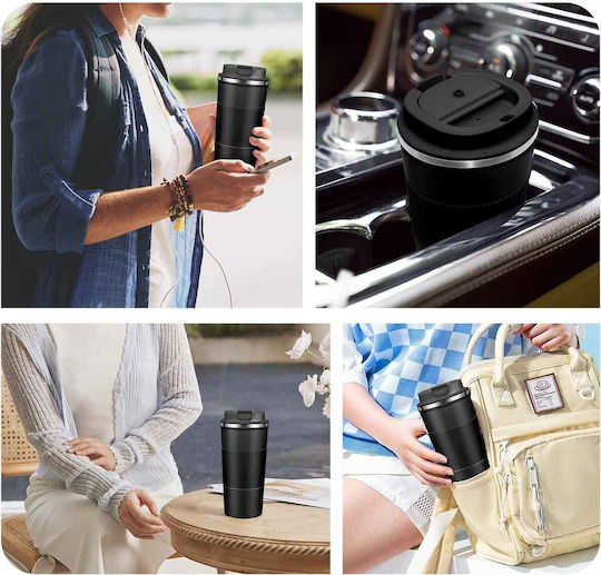 Uncle George Glass Thermos Stainless Steel / Aluminum BPA Free 500ml Mouthpiece Black with Mouthpiece