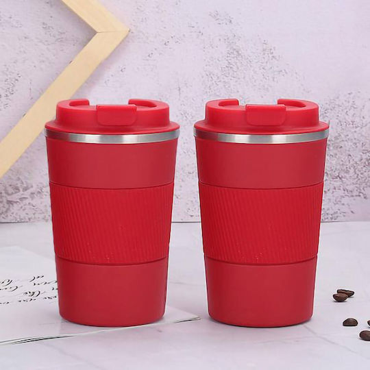 Uncle George Glass Thermos Stainless Steel / Aluminum BPA Free 500ml Red Mouthpiece with Mouthpiece