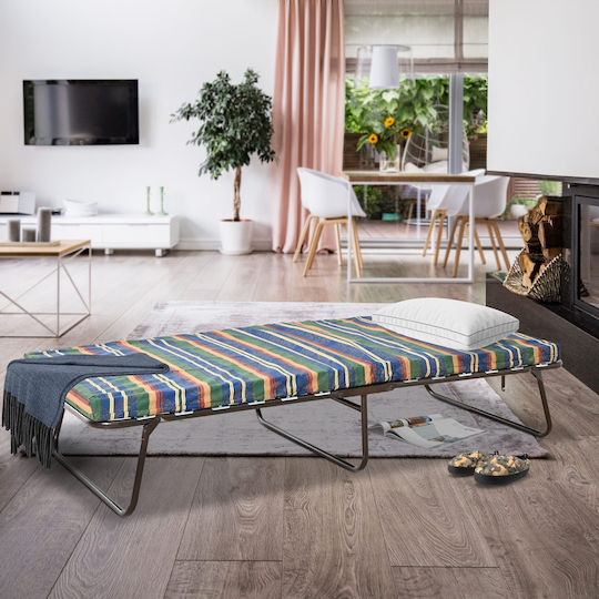 Folding Guest Bed with 6cm Mattress Single Black 182x82cm