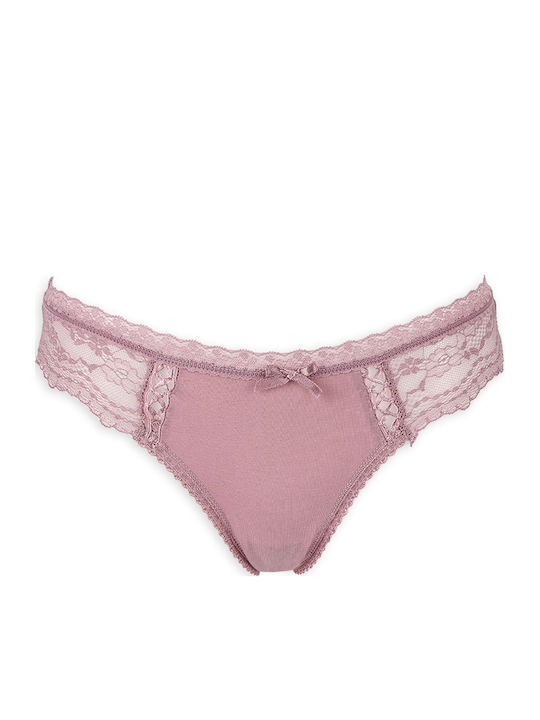 Дамско Бразилско с дантела Pink