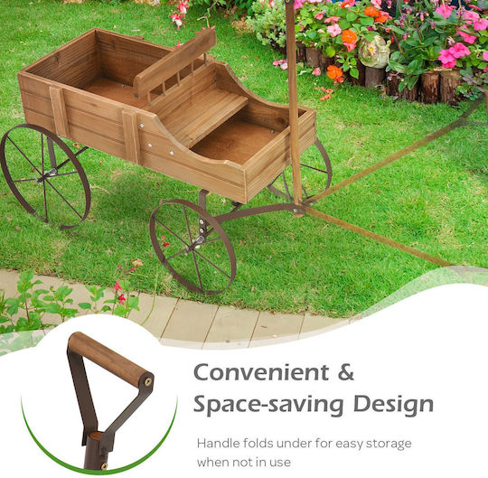 Costway Καρότσι Γλάστρας Ξύλινο Καφέ με Ρόδες 62x34x60εκ.