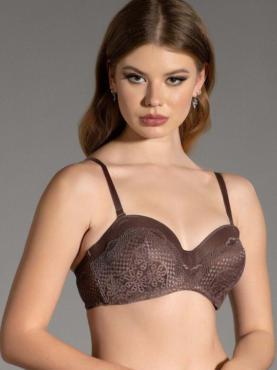 Strapless Bra with Light Padding Underwire Brown