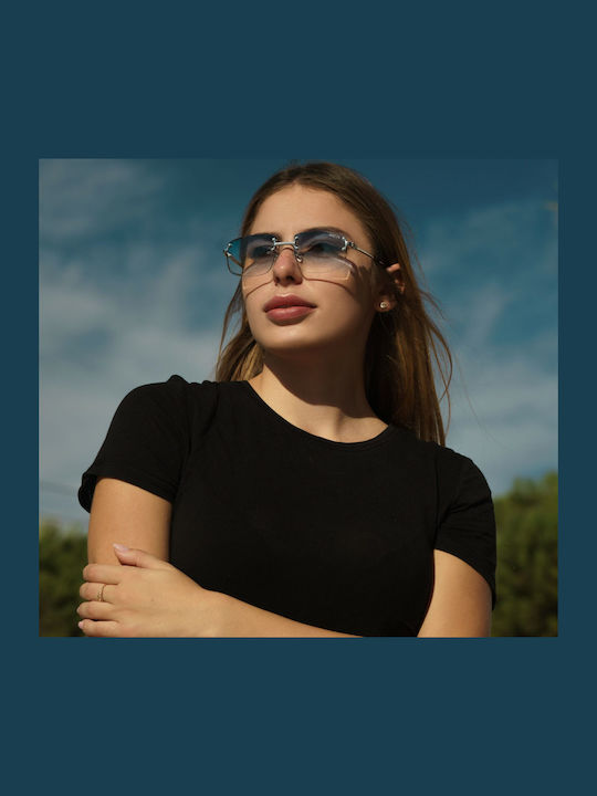Ghetto Ochelari De Soare Unisex Cu Culoare Full Face Argintie Și Culoare Albastră K36287S Blue Clear