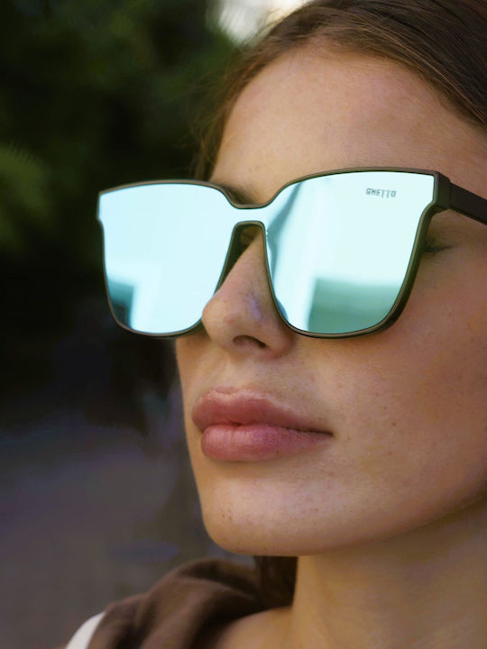 Ghetto Women's Sunglasses with Blue Frame and Blue Mirror Lens TR7510 BLUE