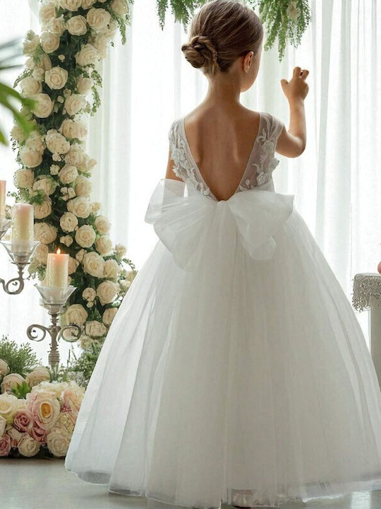 Mädchenkleid Ärmelloses Tüll Für Blumenmädchen Floral Weiß