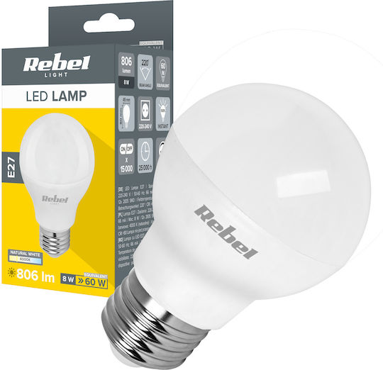 Rebel Λάμπα LED 8W για Ντουί E27 και Σχήμα G45 Φυσικό Λευκό 806lm