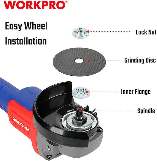 WorkPro WP392004 Polizor unghiular 125mm Baterie Fără perii cu Controlul Vitezei 20V Solo