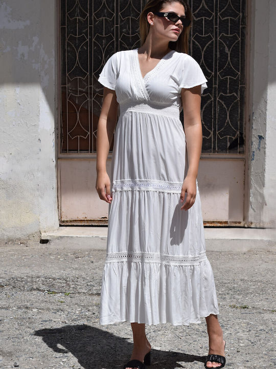 Sommer Midi Damenkleid mit Rüschen Weiß